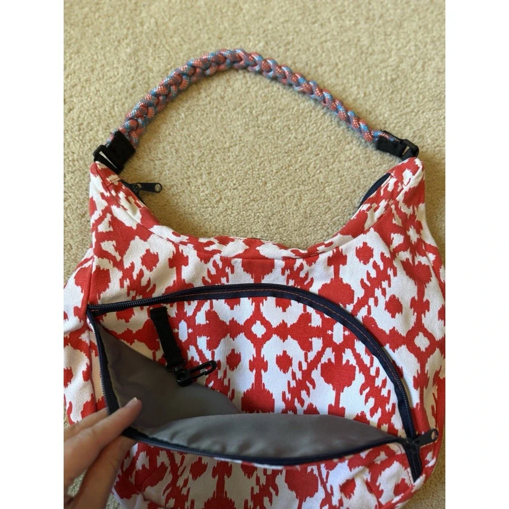 KAVU Hobo Shoulder Bag Purse Handbag Red & White Braided‎ Shoulder Strap